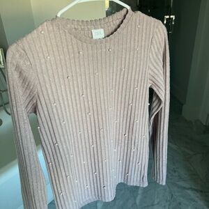 Zara girls 13-14 LS sweater with pearls NWT